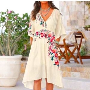Sundance Embroidered Floral Artful Vines Dress Boho Cottagecore XS